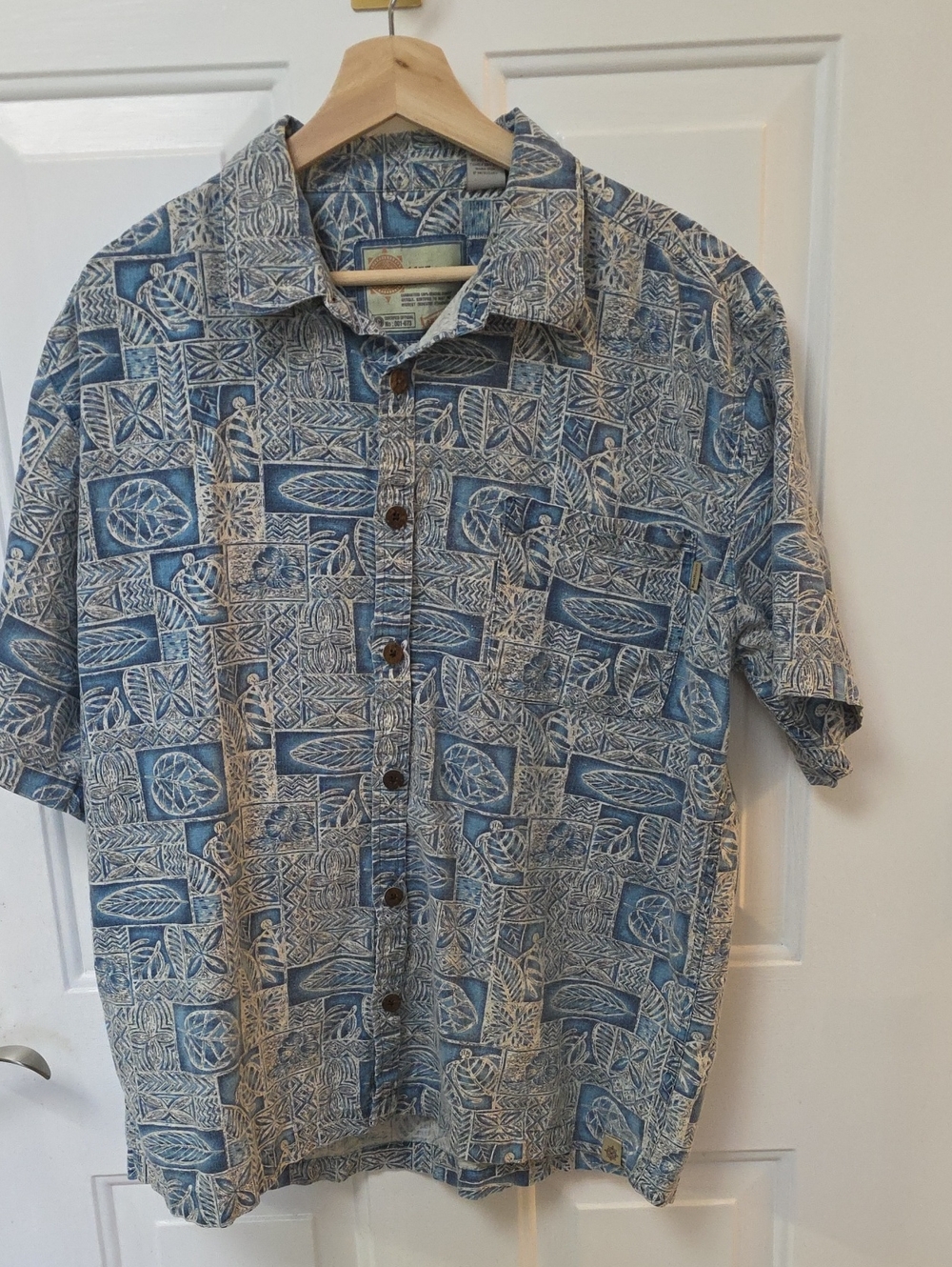 Linen/Cotton RuffHewn Tropical Geometric Short-Sleeve Button-Down Shirt